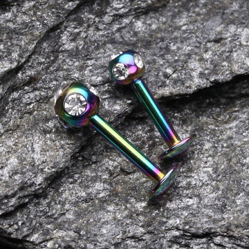 Detail View 1 of Colorline PVD Aurora Gem Ball Steel Labret-Rainbow/Clear